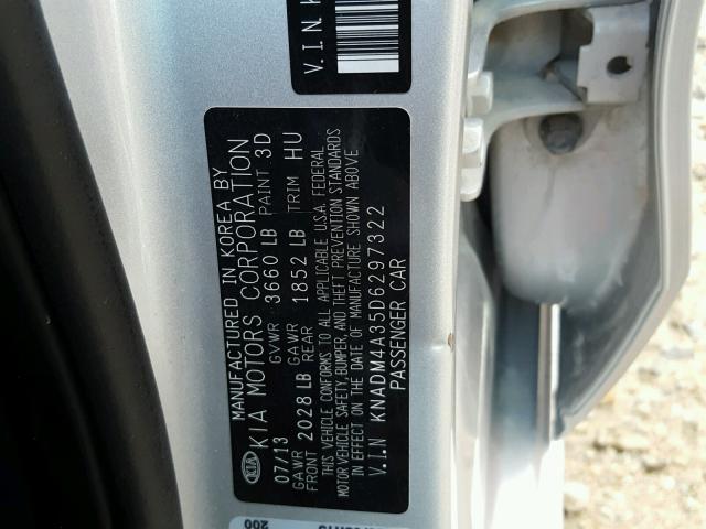 KNADM4A35D6297322 - 2013 KIA RIO LX SILVER photo 10