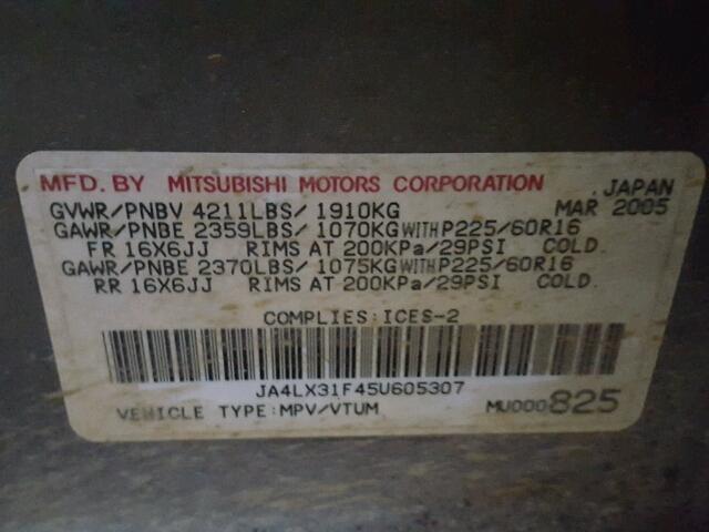 JA4LX31F45U605307 - 2005 MITSUBISHI OUTLANDER GRAY photo 10