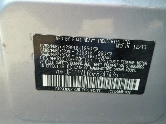 JF1GPAL69E8247435 - 2014 SUBARU IMPREZA SP SILVER photo 10