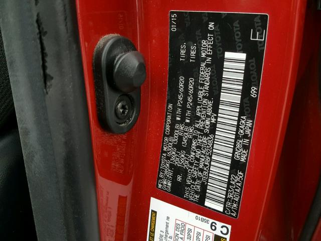 JTEBU5JR6F5234836 - 2015 TOYOTA 4RUNNER SR RED photo 10