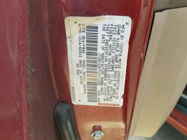 JT2BF22K7V0032252 - 1997 TOYOTA CAMRY LE RED photo 10