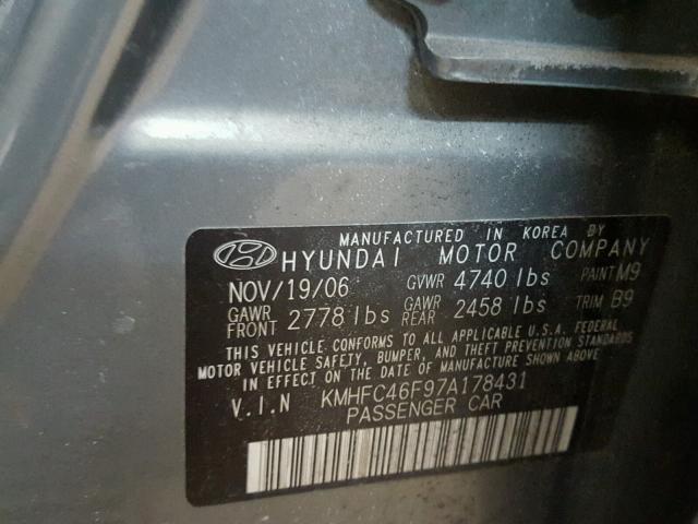 KMHFC46F97A178431 - 2007 HYUNDAI AZERA SE GREEN photo 10