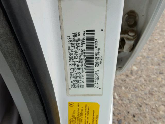 JT2BK18U220069834 - 2002 TOYOTA PRIUS WHITE photo 10