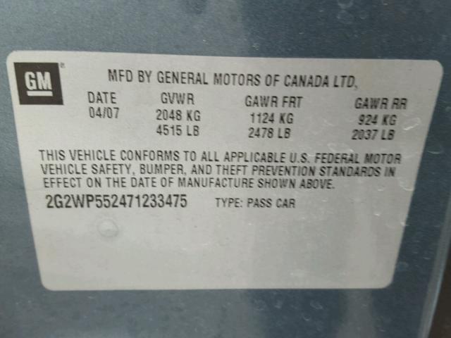 2G2WP552471233475 - 2007 PONTIAC GRAND PRIX BLUE photo 10