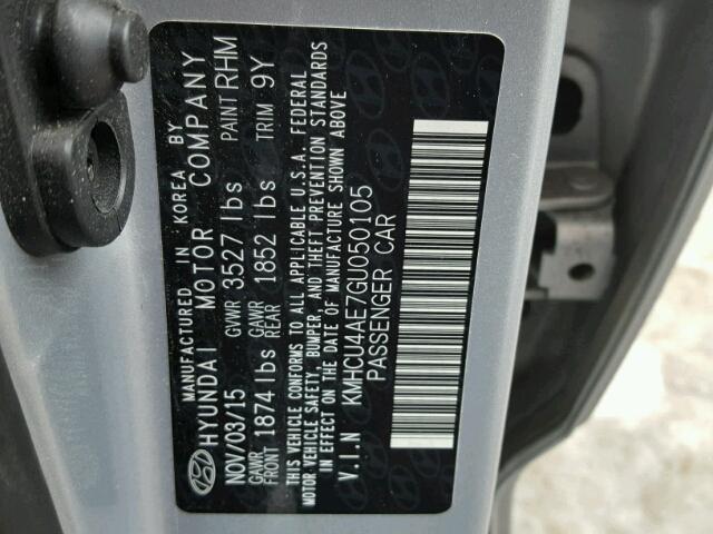 KMHCU4AE7GU050105 - 2016 HYUNDAI ACCENT SE SILVER photo 10