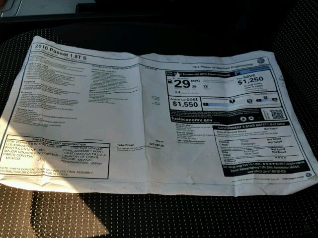 1VWAS7A33GC023956 - 2016 VOLKSWAGEN PASSAT S თეთრი ფოტო 9