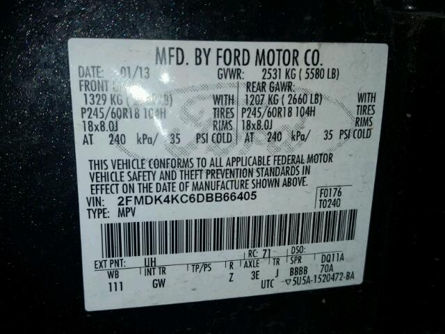 2FMDK4KC6DBB66405 - 2013 FORD EDGE LIMIT BLACK photo 10