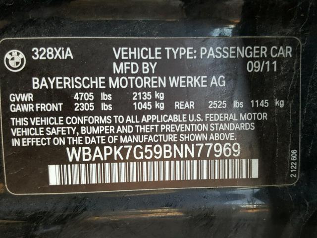 WBAPK7G59BNN77969 - 2011 BMW 328 XI BLACK photo 10