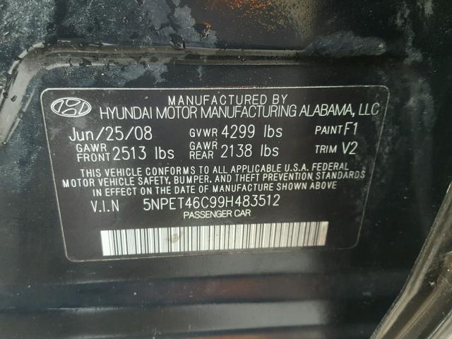 5NPET46C99H483512 - 2009 HYUNDAI SONATA GLS BLACK photo 10