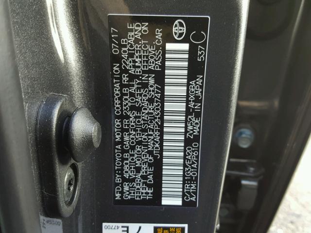 JTDKARFP2H3037477 - 2017 TOYOTA PRIUS PRIM GRAY photo 10