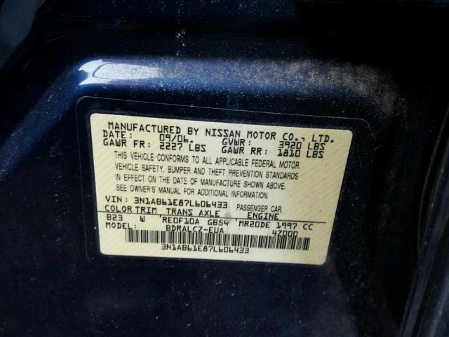 3N1AB61E87L606433 - 2007 NISSAN SENTRA 2.0 BLUE photo 10