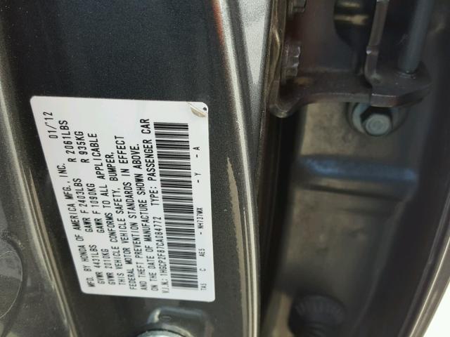 1HGCP2F87CA084772 - 2012 HONDA ACCORD EXL GRAY photo 10