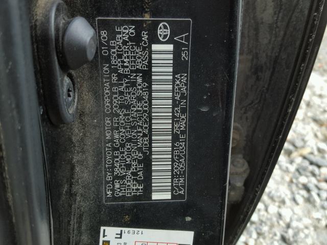 JTDBL40E29J004819 - 2009 TOYOTA COROLLA BA BLACK photo 10