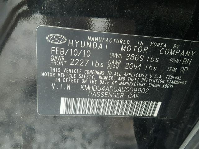 KMHDU4AD0AU009902 - 2010 HYUNDAI ELANTRA BL BLACK photo 10