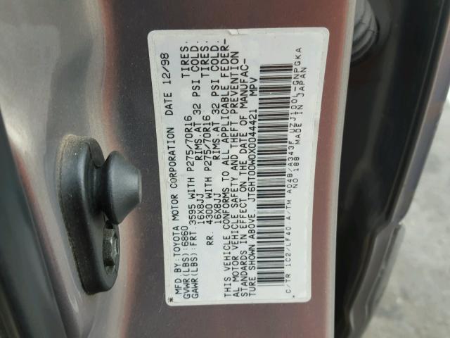 JT6HT00W0X0044421 - 1999 LEXUS LX 470 GRAY photo 10