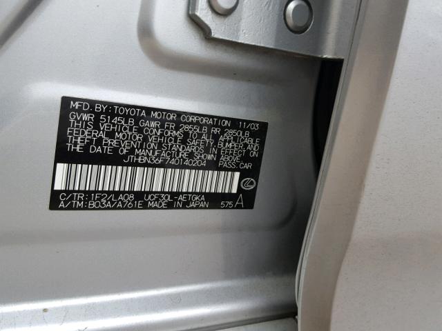 JTHBN36F740140204 - 2004 LEXUS LS 430 SILVER photo 10