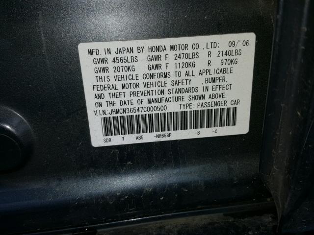 JHMCN36547C000500 - 2007 HONDA ACCORD HYB BLUE photo 10