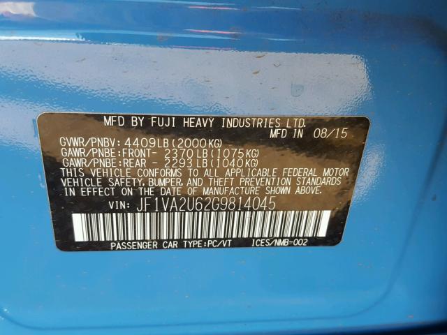 JF1VA2U62G9814045 - 2016 SUBARU WRX STI BLUE photo 10