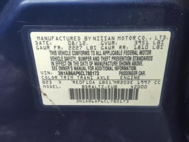 3N1AB6AP6CL780173 - 2012 NISSAN SENTRA 2.0 BLUE photo 10