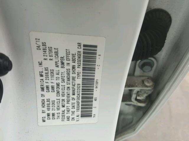 19UUA8F56CA032628 - 2012 ACURA TL WHITE photo 10