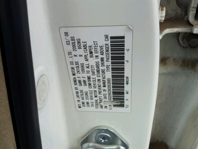 JH4CU26639C003865 - 2009 ACURA TSX WHITE photo 10