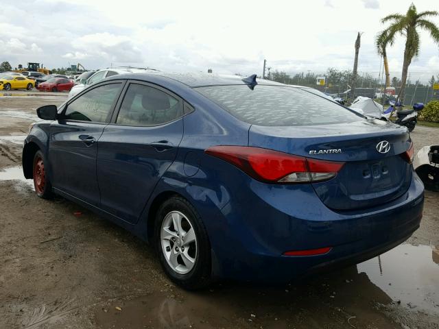 KMHDH4AE0FU329743 - 2015 HYUNDAI ELANTRA SE BLUE photo 3