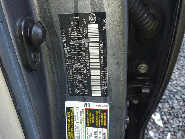 4T1BK46K59U082196 - 2009 TOYOTA CAMRY SE CHARCOAL photo 10