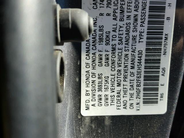 2HGFB2F63EH544430 - 2014 HONDA CIVIC HF GRAY photo 10