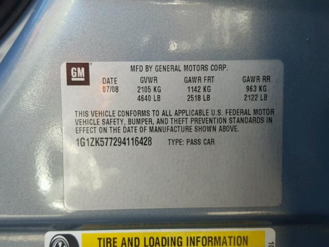 1G1ZK577294116428 - 2009 CHEVROLET MALIBU LTZ 蓝色 照片 10