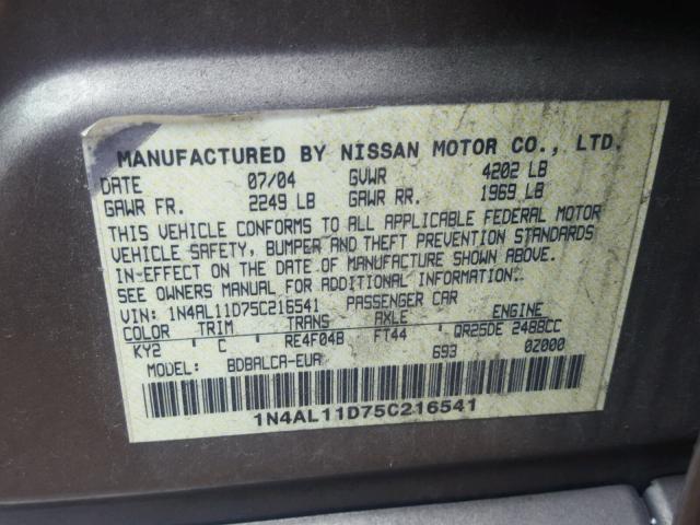 1N4AL11D75C216541 - 2005 NISSAN ALTIMA S GOLD photo 10