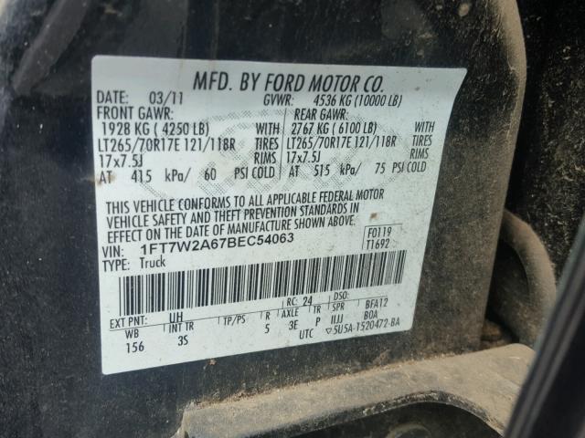 1FT7W2A67BEC54063 - 2011 FORD F250 SUPER BLACK photo 10