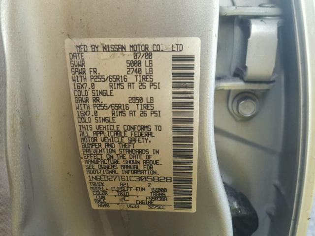 1N6ED27T61C305828 - 2001 NISSAN FRONTIER C TAN photo 10