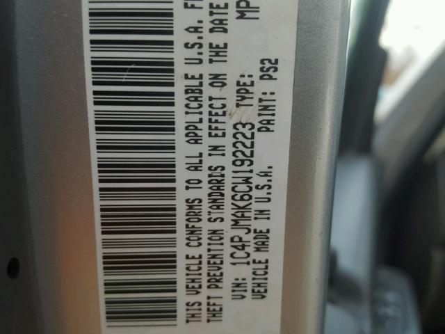 1C4PJMAK6CW192223 - 2012 JEEP LIBERTY SP SILVER photo 10