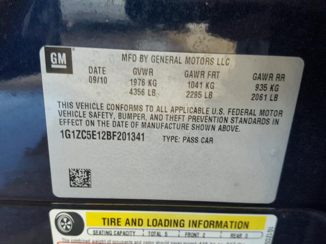 1G1ZC5E12BF201341 - 2011 CHEVROLET MALIBU 1LT 蓝色 照片 10