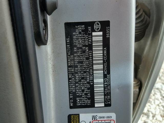 4T1BE46K37U584483 - 2007 TOYOTA CAMRY NEW SILVER photo 10