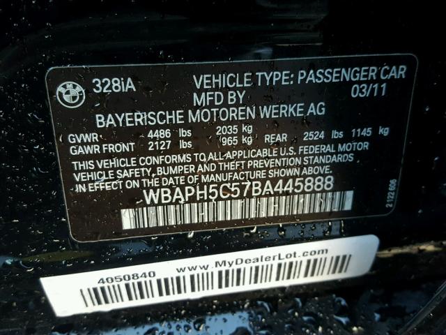 WBAPH5C57BA445888 - 2011 BMW 328 I SULE BLACK photo 10