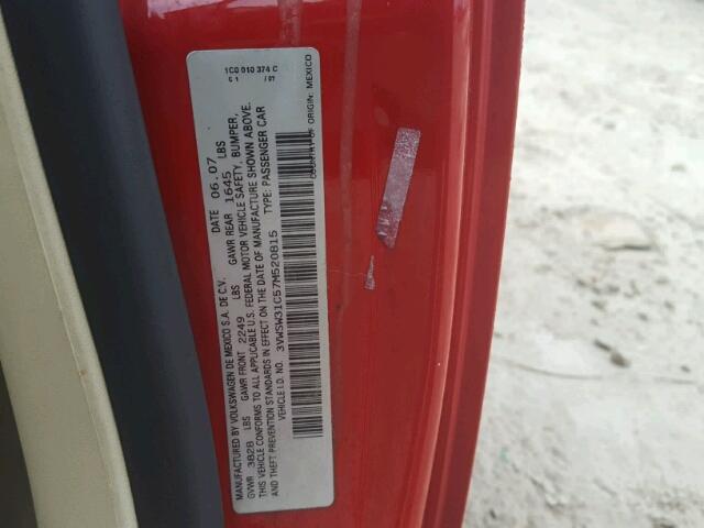 3VWSW31C57M520815 - 2007 VOLKSWAGEN NEW BEETLE 红色 照片 10