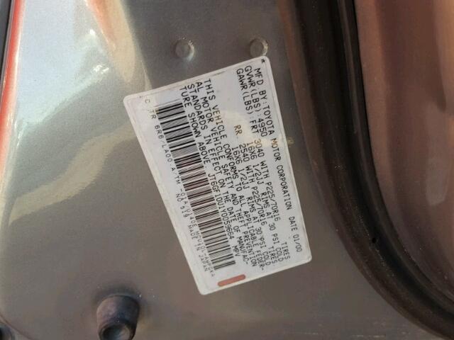 JT6GF10U1Y0059664 - 2000 LEXUS RX300 GRAY photo 10