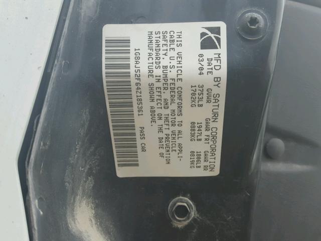 1G8AJ52F64Z185361 - 2004 SATURN ION LEVEL WHITE photo 10