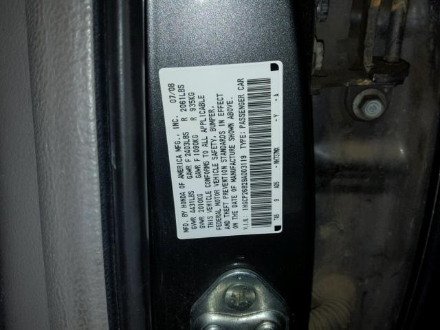 1HGCP26829A003119 - 2009 HONDA ACCORD EXL GRAY photo 10