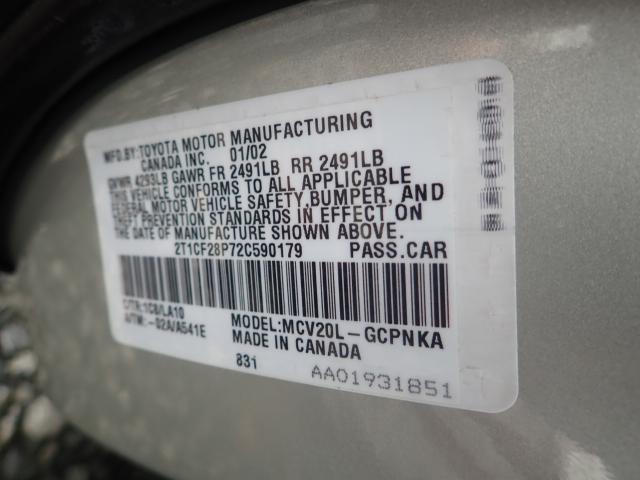 2T1CF28P72C590179 - 2002 TOYOTA CAMRY SOLA SILVER photo 10