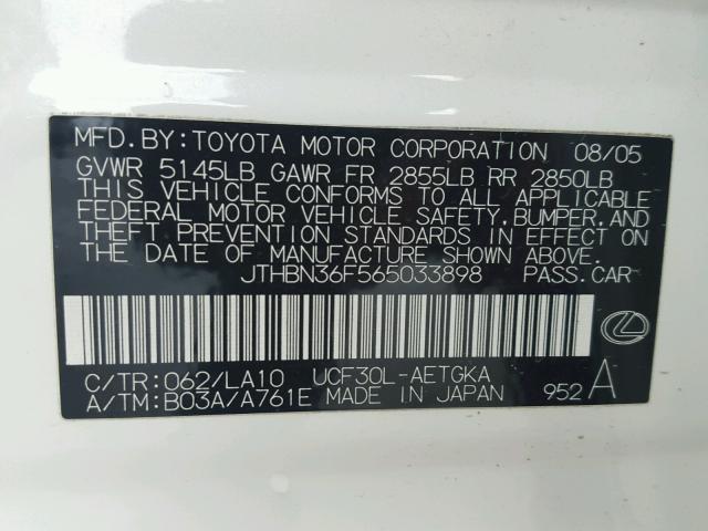 JTHBN36F565033898 - 2006 LEXUS LS 430 WHITE photo 10