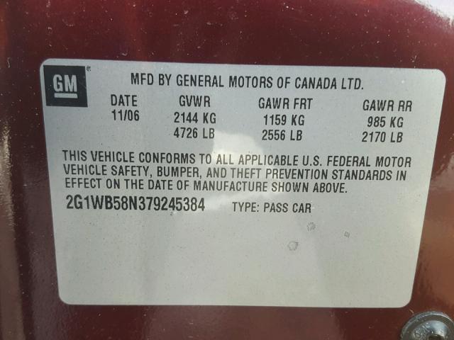 2G1WB58N379245384 - 2007 CHEVROLET IMPALA LS MAROON photo 10