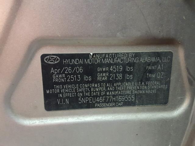 5NPEU46F77H169555 - 2007 HYUNDAI SONATA SE TAN photo 10