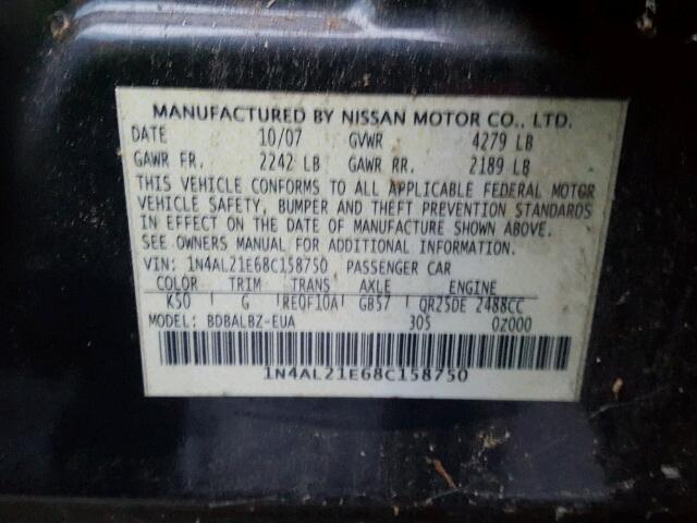 1N4AL21E68C158750 - 2008 NISSAN ALTIMA 2.5 BLUE photo 10