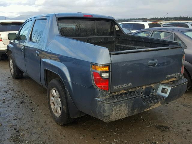 2HJYK16517H537807 - 2007 HONDA RIDGELINE BLUE photo 3