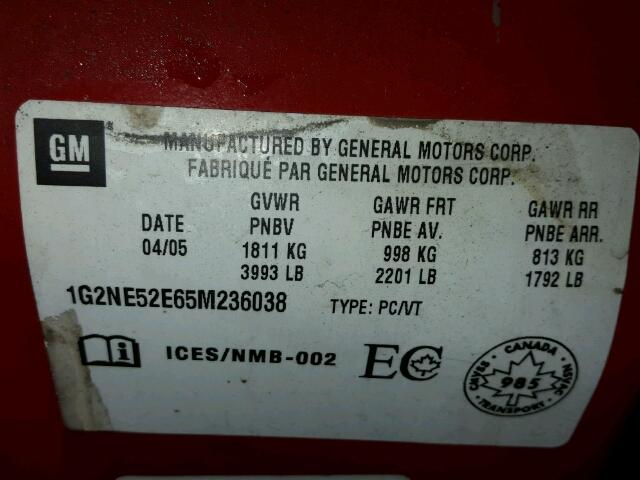 1G2NE52E65M236038 - 2005 PONTIAC GRAND AM S GRAY photo 10