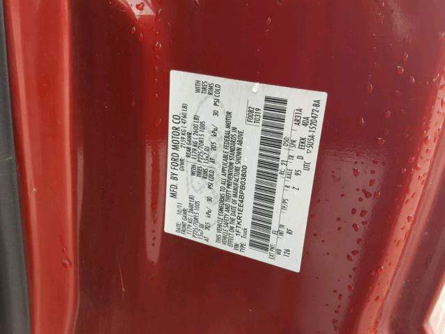 1FTKR1EE4BPB03800 - 2011 FORD RANGER SUP RED photo 10