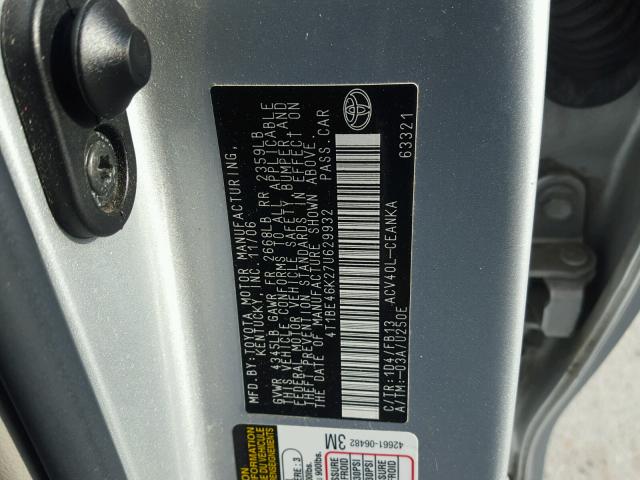 4T1BE46K27U629932 - 2007 TOYOTA CAMRY NEW SILVER photo 10