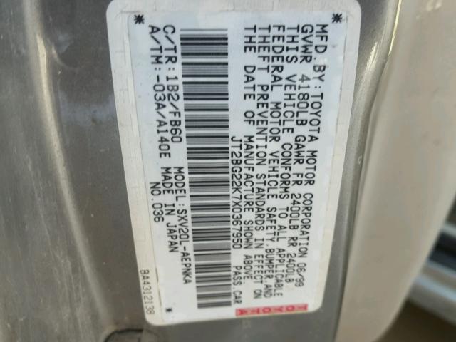 JT2BG22K7X0367950 - 1999 TOYOTA CAMRY LE TAN photo 10